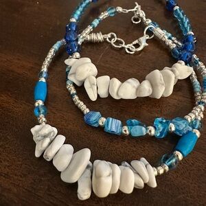 ❄️ Snow and Ice 🧊 Winter Blue and White Beaded Bracelet Trio